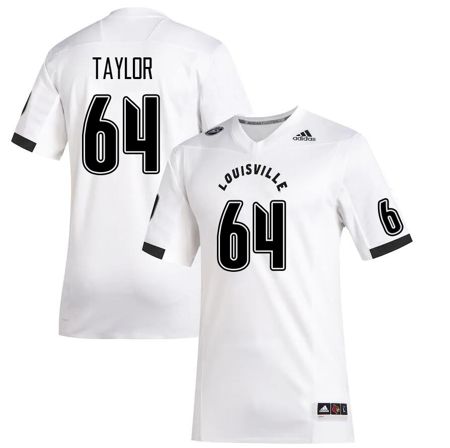 Men #64 Travis Taylor Louisville Cardinals College Football Jerseys Stitched Sale-White - Click Image to Close